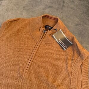 Roundtree & Yorke Quarter Zip Sweater Vest Mens XL Tall Brown Textured Knit NWT